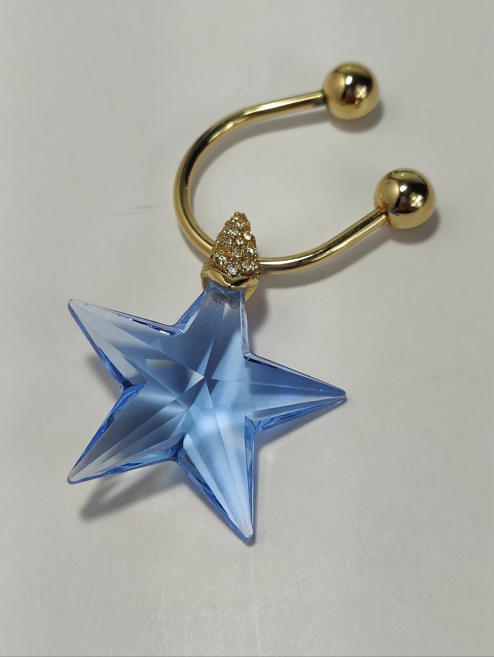 Swarovski Blue Star Crystal Charm Gold Tone Keychain Bag Charm 18K GP